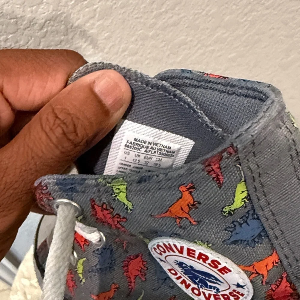 Converse Dinoverse Kids High-Tops - Gray with Colorful Dinosaurs size 1Y